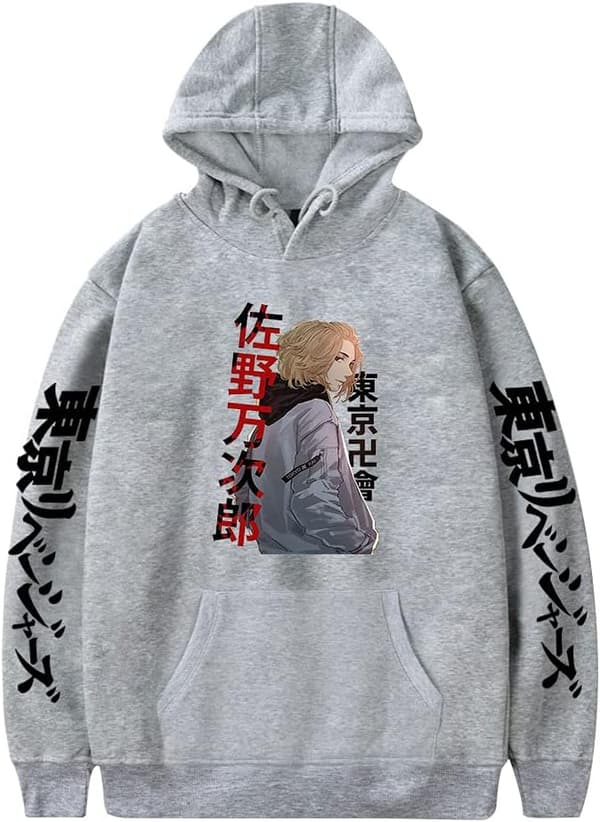 Cosplay Tokyo 3D-printet pulloverhættetrøje Halloween-karakter Merch Anime pullovertrøje til unisex voksen grå karakter stor