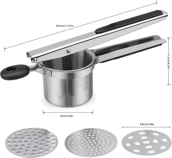 Potato Masher, Manual Potato Masher with 3 Interchangeable Discs