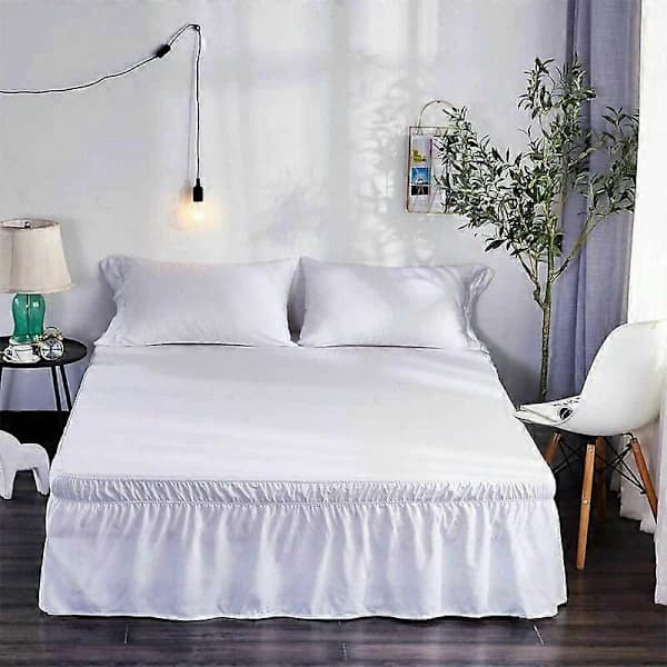 {PL} Bed skirt, single bed skirt with ruffle, solid color elastic, white, 150 x 200 + 38 cm
