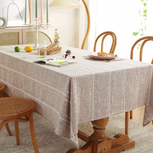 135*200cm Country Style Linen Tablecloth, Wrinkle-Free Washed Tablecloth for Rectangular Tables - Light