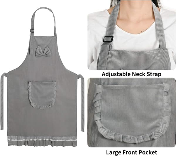 Women's Apron Cotton Kitchen Apron with Adjustable Neck and Large Pocket Personalized Apron for Grilling Cooking Baking Cleaning Workshop Bar Grey