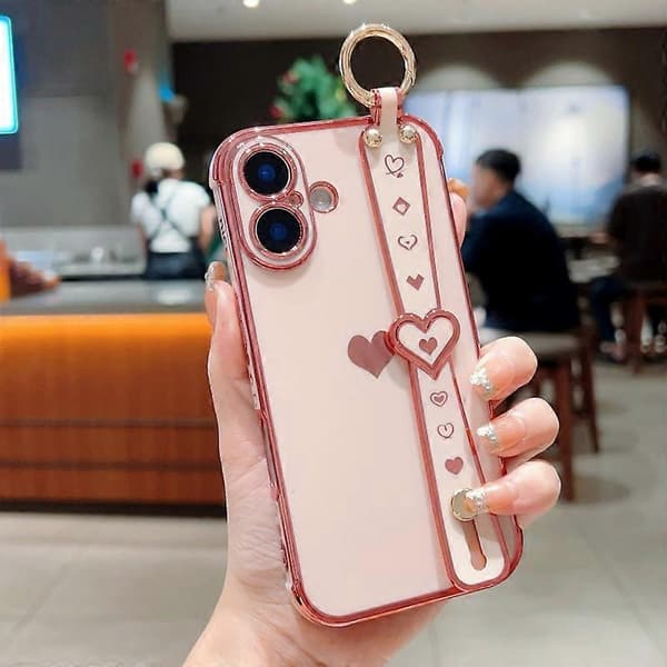 For iPhone 16 Plus Case Bracelet Stand Love Heart TPU Phone Case Finger Holder Multicolor Style E Multicolor Style E