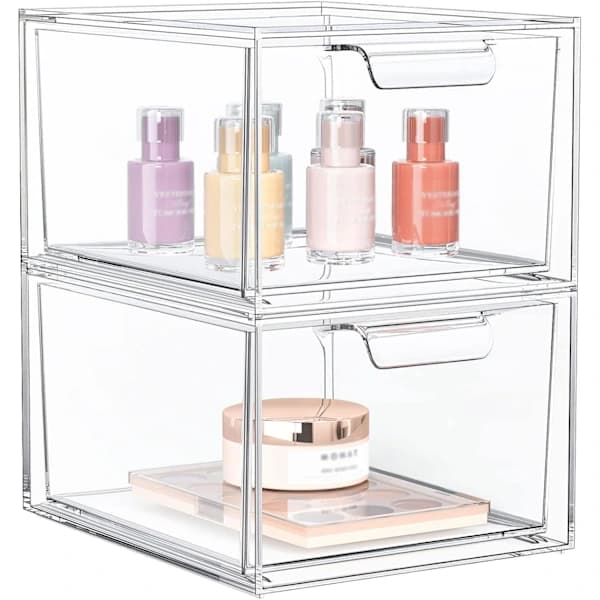 [EN] Storage Box with Drawers - Stackable Clear Acrylic - Makeup Organizer for Bathroom, Vanity, Office