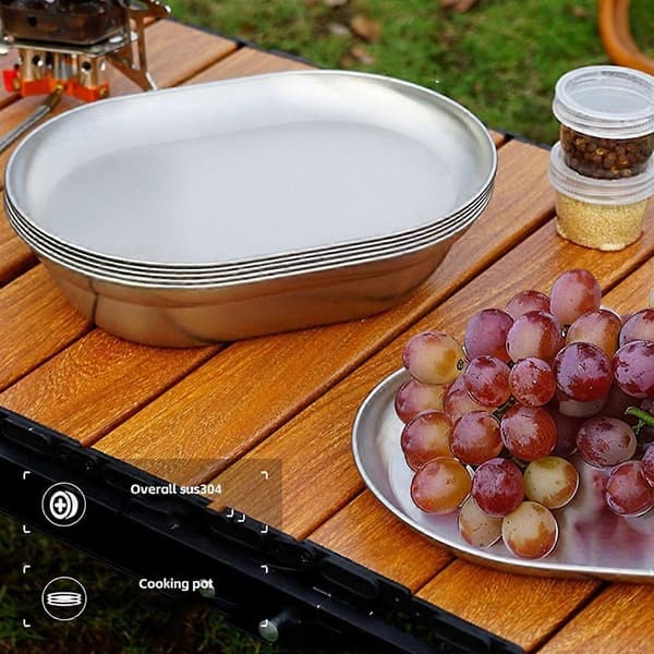 Set med 4 Eleganta Maträtter 304 Rostfria Serveringsfat Middagstallrik