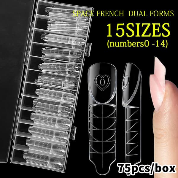 60/75/150 pcs Space French Dual Forms Nail Molds 15 Sizes Reusable A2