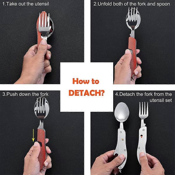 4-in-1 Camping Cutlery Foldable and Detachable Utensil Fork Spoon Knife Bottle Opener Set