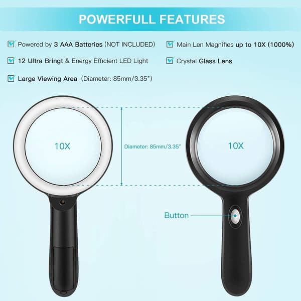 10x Magnifying Glass with Light, Illuminated Magnifying Glass 10X