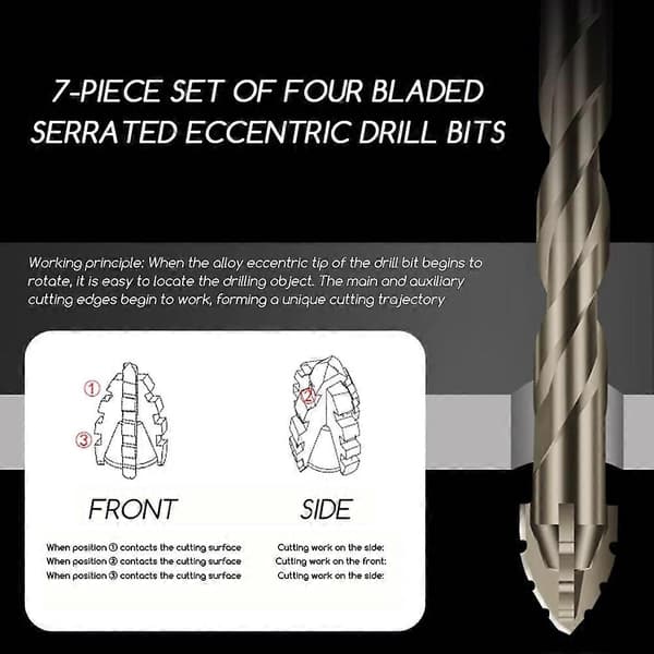 Excentriske bor til metal, effektive højhastigheds tørbor, sæt til fliser og beton [DB] 7 stk. 7PCs