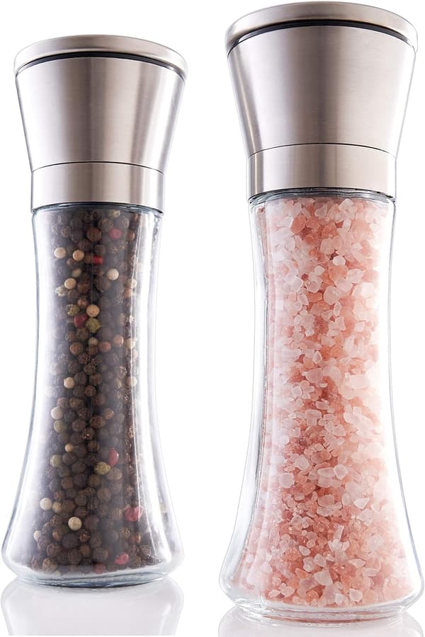 Fantastic Salt and Pepper Grinder Set - Refillable Stainless Steel Combination Shakers with Adjustable Coarseness Grinders