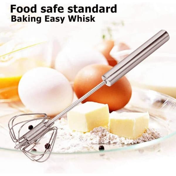 2 Rotating Whisks, Hand Mixer, Stainless Steel Rotating Mixer, Semi-Automatic Kitchen Utensils, Silver, 31.26.5 cm