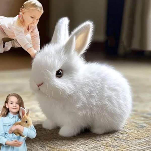 Interactive Rabbit Plush Toy, Realistic Hopping Rabbit Toy Interactive Rabbit Toy for Easter, Electric Rabbit Toys (Pink) White