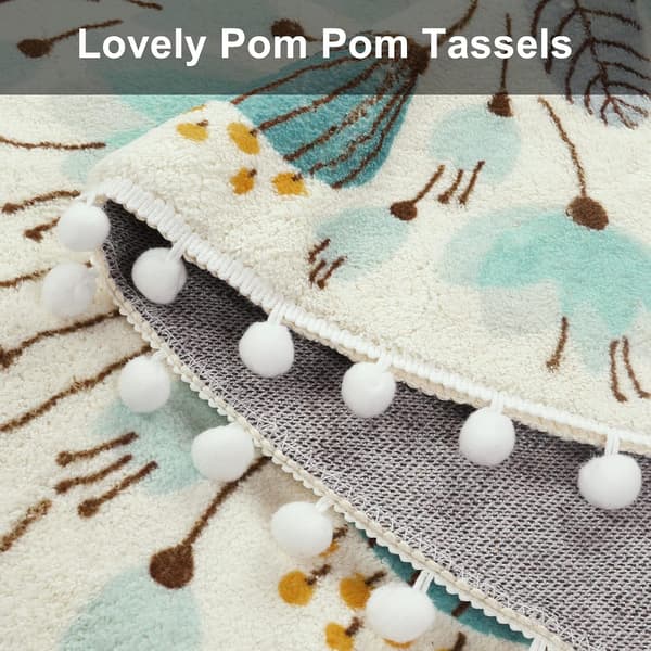 Small Round Rug 2' Circle Cute Bath Mat with Pom Pom Fringes Floor