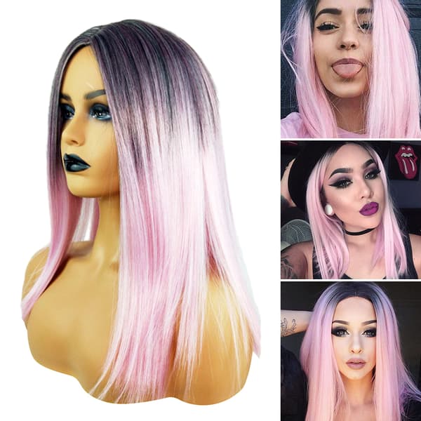 Sort Rosa Gradient Lang Paryk DIY Glat Letvægtsparyk Tilbehør til daglig makeup Pink Pink