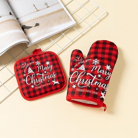 Baking Mitt Cartoon Pattern Christmas Mitt Heat Resistant Oven Mitt with Mat for Home Kitchen-FY-