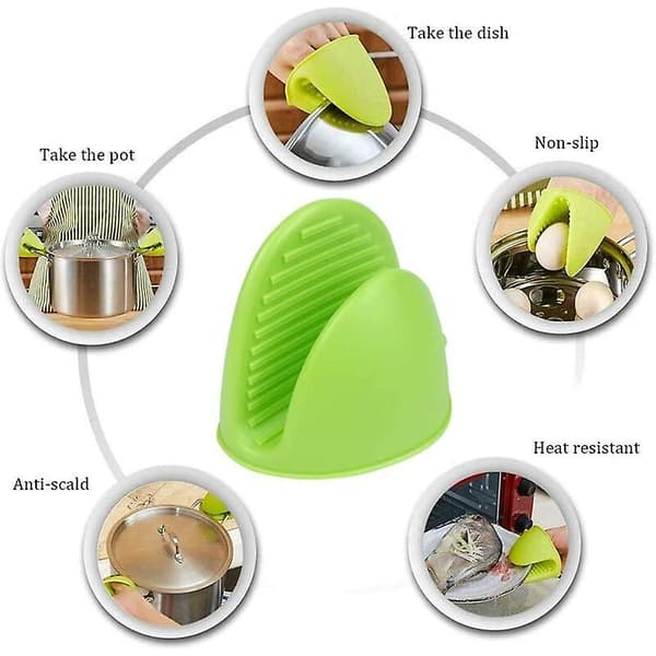 1 par Mini Silikone Ovnvanter Grydelapper til Køkken - Grøn