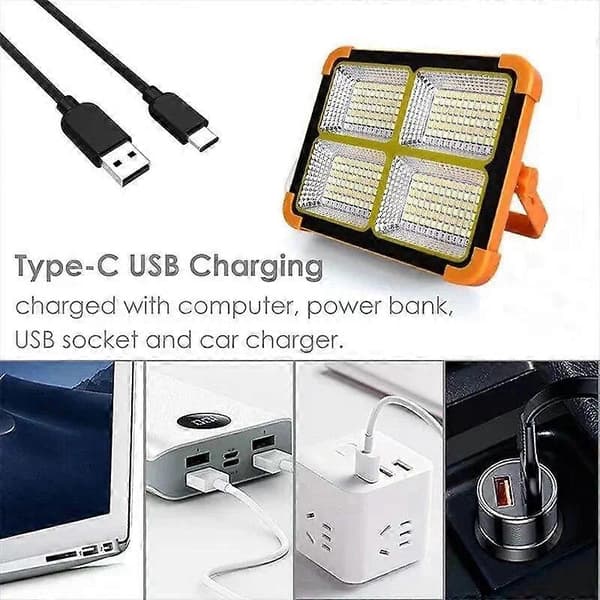 Rechargeable Solar Floodlight Outdoor Portable LED Reflector Spotlight Rechargeable Projector Floodlight Work Light