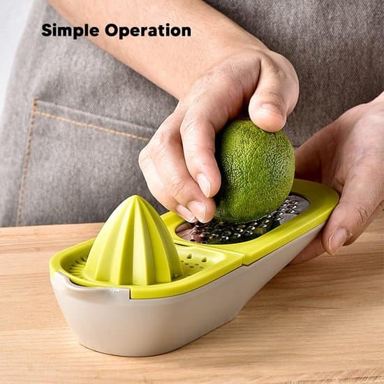 2-in-1 Citrus Juicer and Grater - Grater with Collection Container - Manual Lemon Squeezer - Compact Fruit Press - Fruit Juicer - Convenient