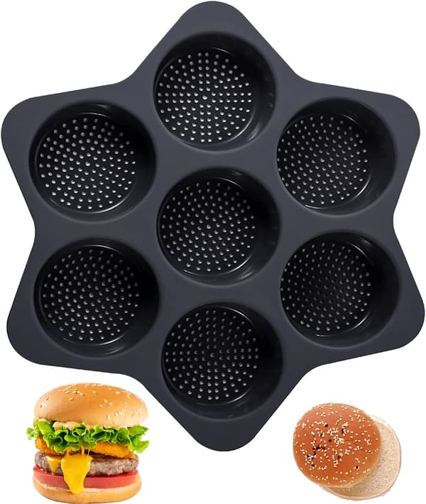 Silikoneform til hamburgerboller, 7-hullers form, non-stick bageform, nem at fjerne
