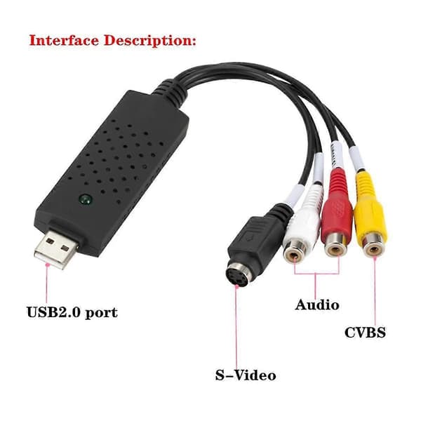 USB videoopptakskort, lyd- og videokonverterer for RCA til USB, konverterer Mini DV VCR Hi8 DVD til digital