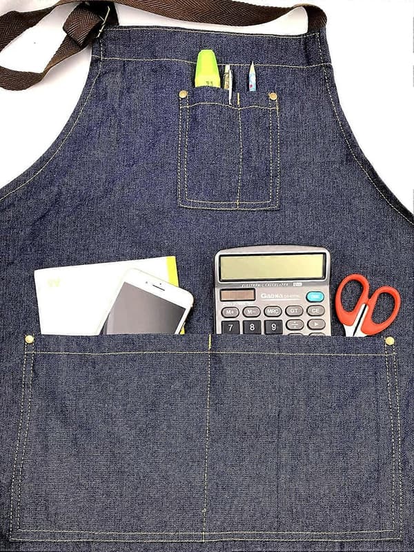 2 x Justerbart Denimforkle med Store Lommer for Kvinner og Menn til Matlaging Grilling Kafé