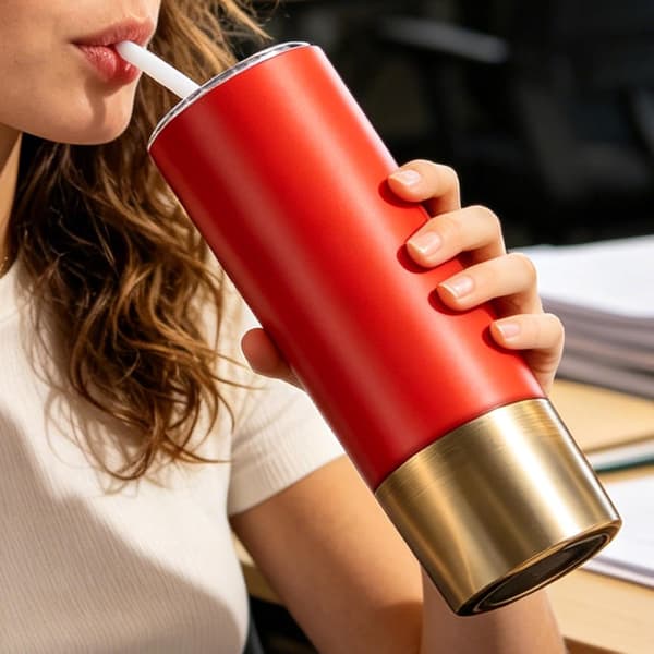 Tumbler med dobbeltvægget sugerør i rustfrit stål 600 ml inkl. -