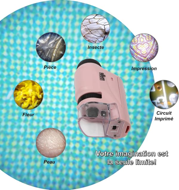 (Pink) Pocket Microscope for Kids and Adults, Useful Unusual Gadget