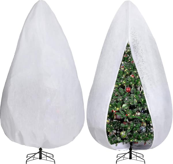 Christmas Tree Storage Bag, Dustproof Non-Woven Storage Cover with Drawstring and Zipper for Upright Trees, White 4 x 9 ft