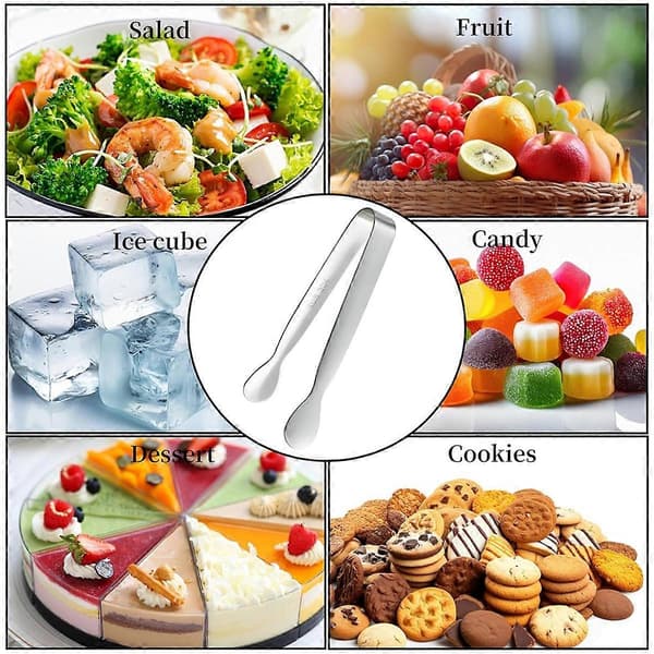 6 stk. mini små tænger, 10,8 cm små tænger i rustfrit stål til servering af mad, holdbart køkken 3-X47-