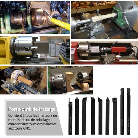9-piece Indexable Insert Set with High Hardness, Metal Milling Cutter, Lathe Tool Holder, CNC with Wedge, 10mm Blade
