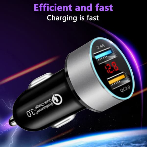 Billader 3.0 til bil - Dobbelt USB 5.4A/30W Hurtig Billader Adapter - QC 3.0 3A + Smart IC 2.4A Sølv