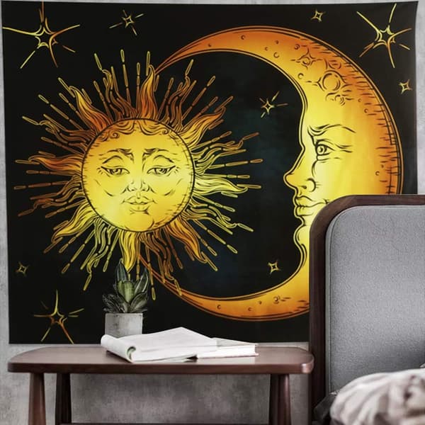 Burning Sun and Moon Psychedelic Tapestry Popula DXGHC