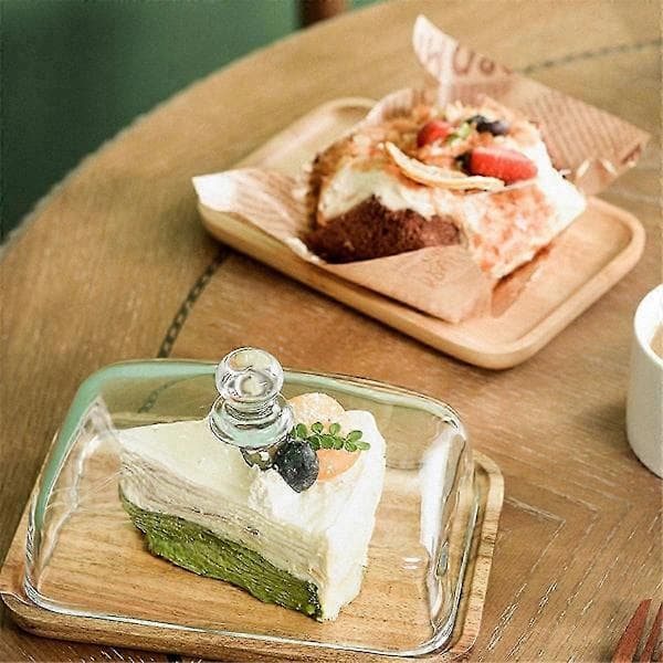 Smørskål med bambusbakke og glaslåg til køleskab og disk