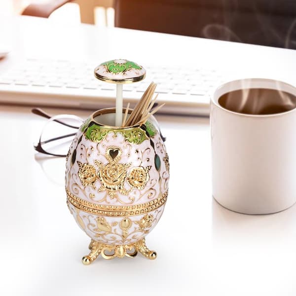 Automatic Rotating Toothpick Dispenser, Gold, Press Holder for Home Kitchen