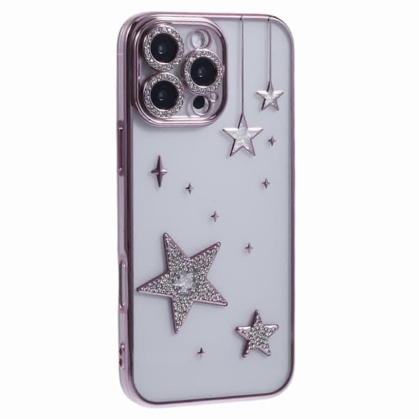 Etui til iPhone 16 Pro Max 3D Bling Stjerner Galvanisering TPU Gennemsigtigt Mobiltelefonetui