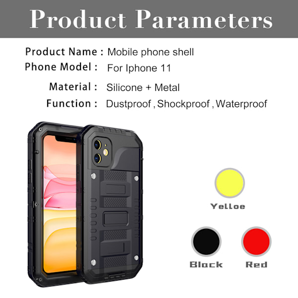 Compatible iPhone 11 Case Shockproof, IP68 Waterproof (black)