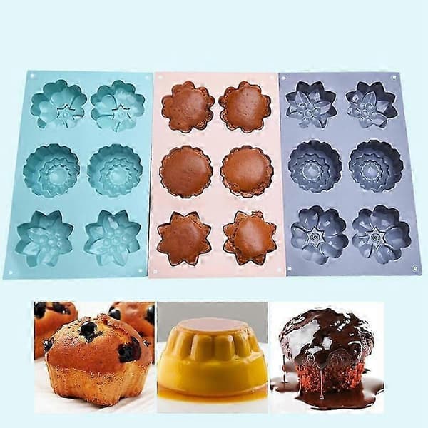 3-pack Silicone Molds for Luxury Soaps - 6 Cavity Handmade Soap Molds for Cake, Cupcake, Muffin, Pie, Pudding PinkBlueGrey Pinkbluegrey