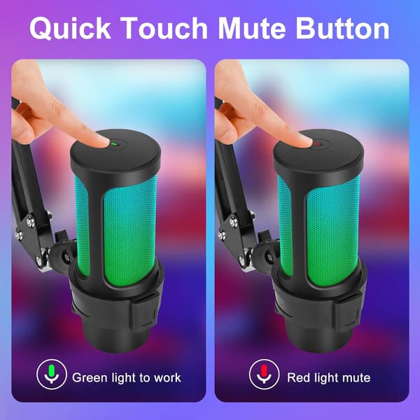 USB Gaming Microphone, RGB Condenser Microphone, with Arm, for Mac PS4 PS5, Streaming Gaming Podcaster