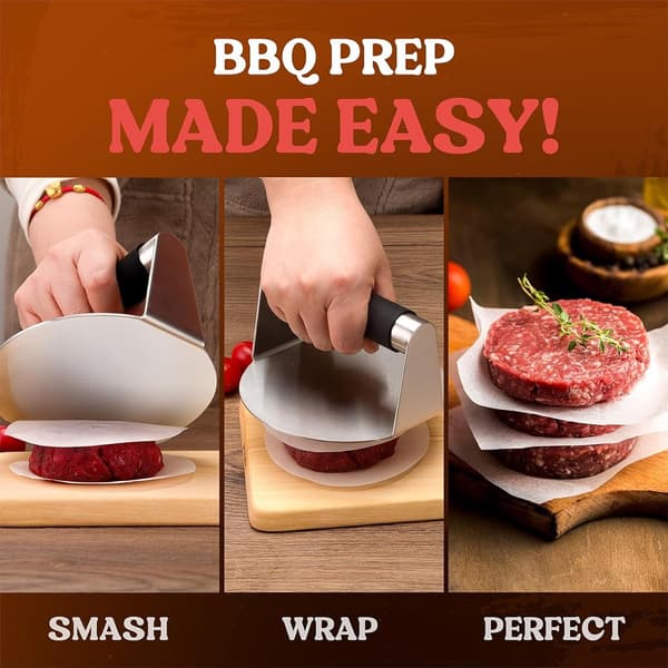 Hamburger Press - Stainless Steel Hamburger Press with Burn-Proof Handle (Black)