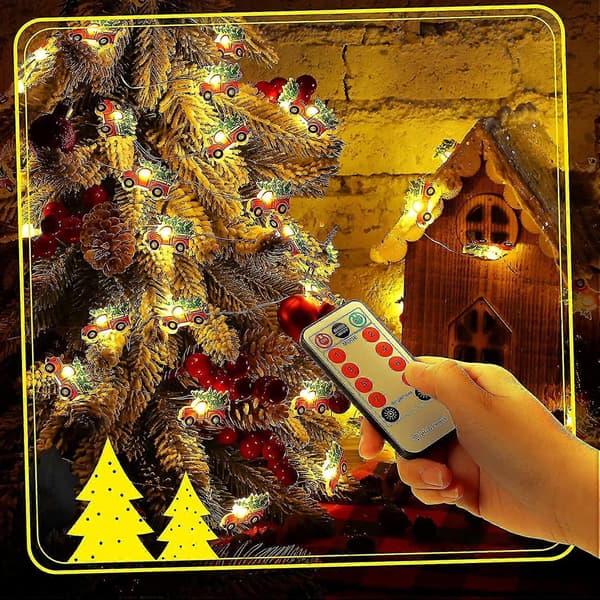 Christmas LED String Lights 2 m 20 LED Christmas Lighting Red Truck Light Battery Operated 8 Flashing Modes Garland Light Decor With Remote Control For