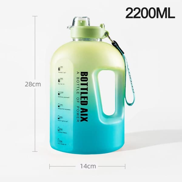 2,2 L Leak-Proof Water Bottle with Time Marker Green KLB