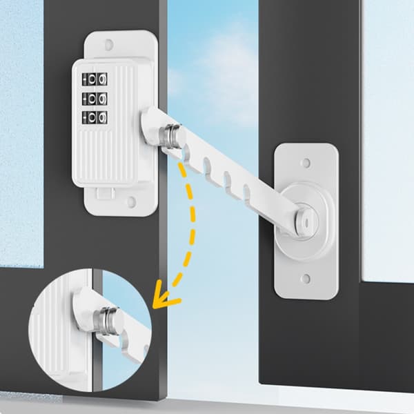 Window Restrictor Lock 2-pack with Ventilation Hook and Combination Lock, ABS+Iron, suitable for sliding glass doors, cabinets, drawers and refrigerators White White 215