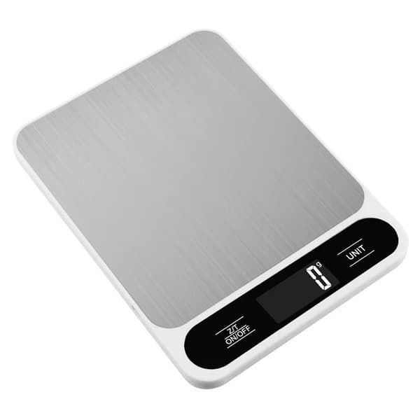 Digital Kitchen Scale 5kg/1g, Stainless Steel, LCD Display, for Cooking and Baking, White