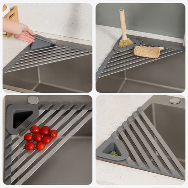 Sink Mounted Triangles Drain Rack Household Cutlery Drying Rack for Home Kitchen Light Grey Small Light Grey Small