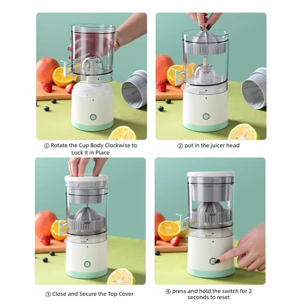 Multifunctional Electric Juicer USB Charging Kitchen Automatic Fresh Juicer Portable Fruit Juice Blender White White