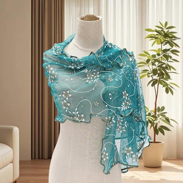 Blomstret blonde sjal Elegant dametilbehør Blød silkeblød polyester Letvægts til daglig brug Grøn Green