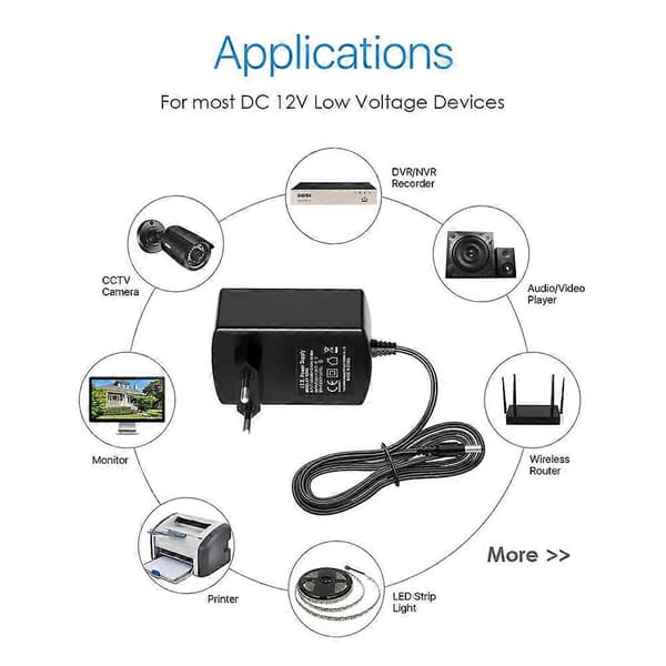DC 12V 2A 2000mA Power Adapter for CCTV Security Camera System - EU Plug