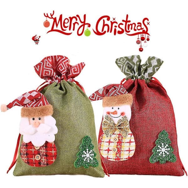 2-pack julklappsaskar med tomte och snögubbe, återanvändbar design med band, julklappsaskar