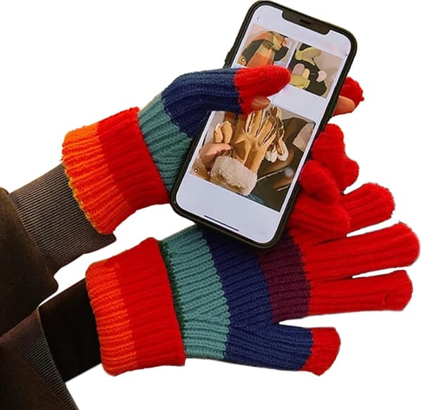 stickade handskar stretchiga pekskärm regnbågsränder -