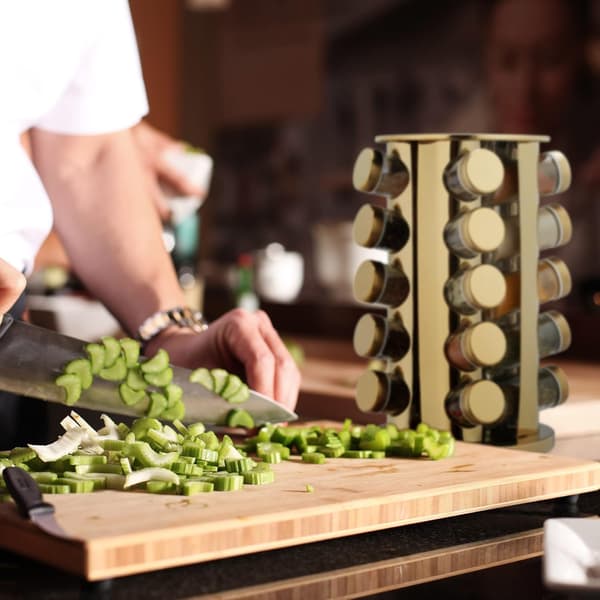 Roterende krydderistativ med 20 glasbeholdere - Guld 2830