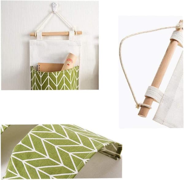 Cute Linen Fabric Hanging Storage Bag Behind Foldable Wall Door